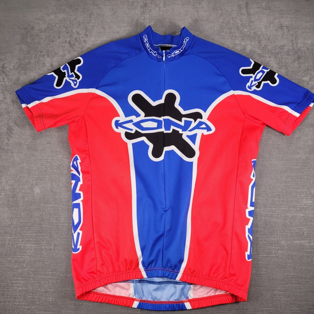 Verge Sport Cycling‎ Jersey Full Zip Short Sleeve Red Blue Mens XL